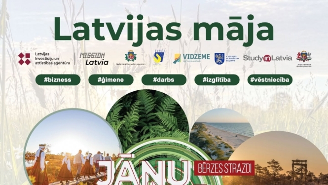 Latvijas mājas reklāmas plakāts Bērzes strazdu Jāņu festivālā