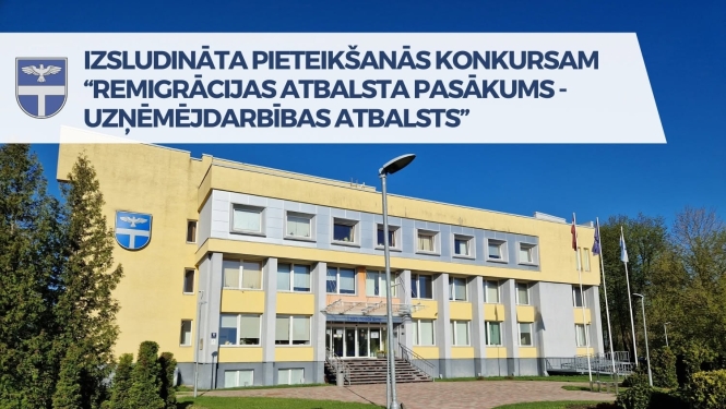 Plakāts informē par pieteikšanos remigrācijas atbalsta pasākumam uzņēmējdarbības atbalstam