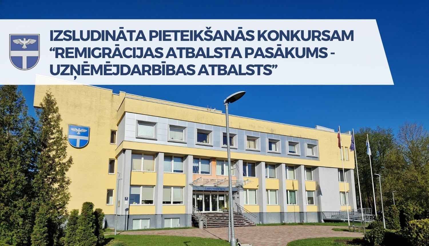 Plakāts informē par pieteikšanos remigrācijas atbalsta pasākumam uzņēmējdarbības atbalstam